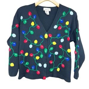Vintage Mandal Bay Christmas Light Cardigan Sweater Womens Large RUNS SMALL